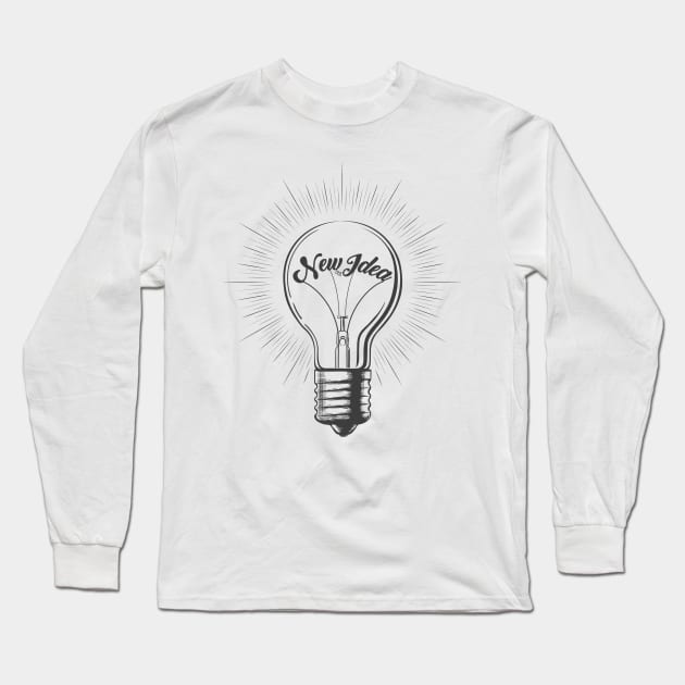 Light Bulb with Wording New Idea in Engraving Style Long Sleeve T-Shirt by devaleta
